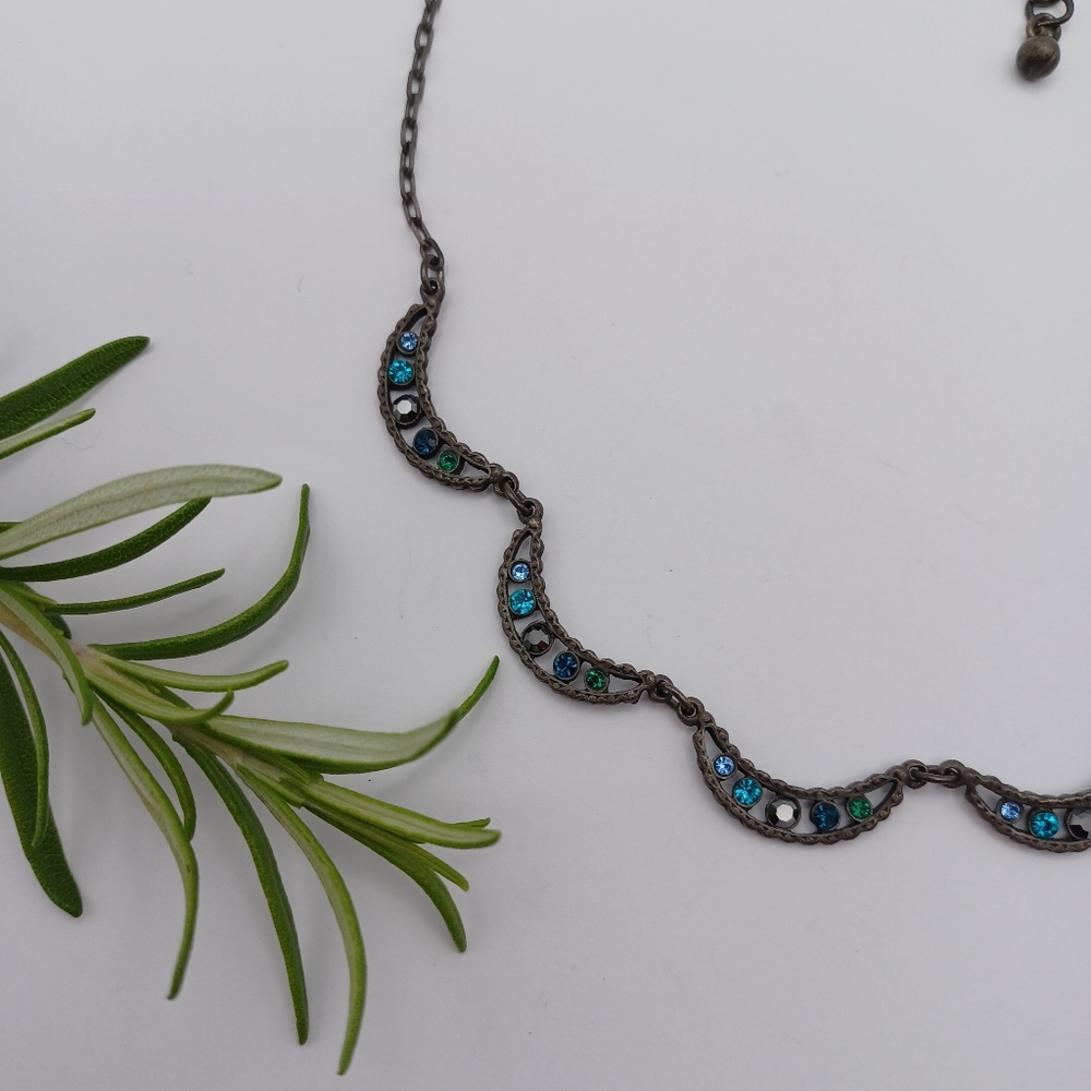 SOLD - Crystal Crescent Necklace - Picture 10 of 14